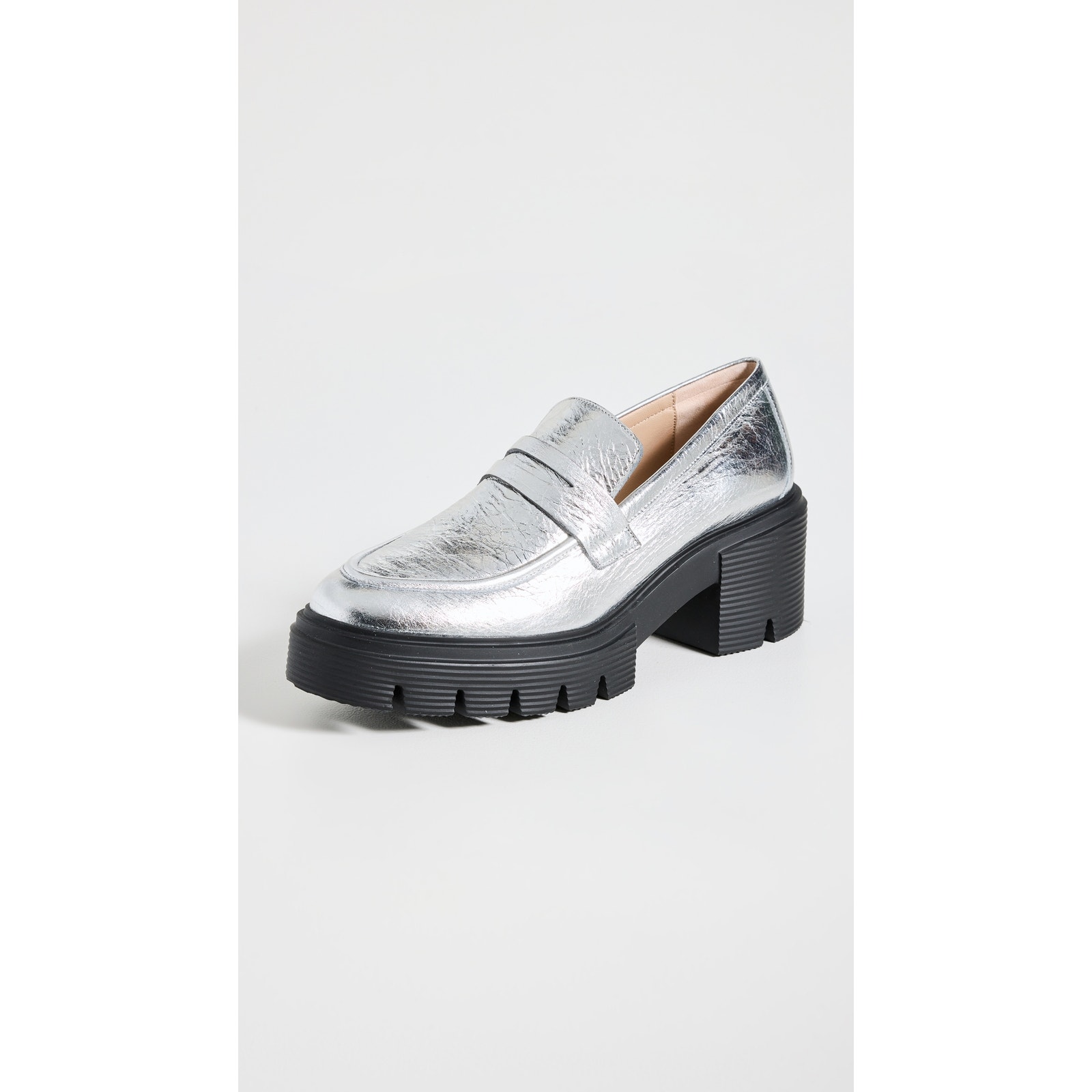 Stuart Weitzman 'Soho' Silver Leather Round Toe Loafers Size 7.5